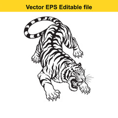 A fierce tiger with bared teeth, ready to pounce