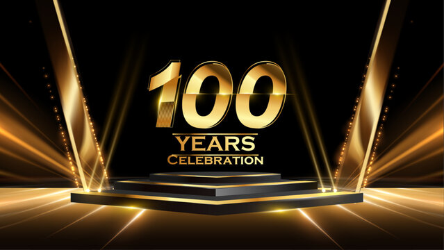 100 Years Celebration Award Background. Recognition Ceremony. Birthday Occation  Achievement. Premium Elegant Graphics. Event Entertainment Spot Light Hollywood Template  Luxury Premium Corporate. 