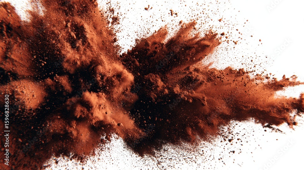 Poster vibrant chocolate colored powder bursting with dynamic energy exploding in a captivating display of 