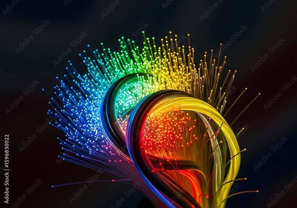 Poster vibrant fibers illuminated by shimmering rainbow colors creating a mesmerizing abstract display