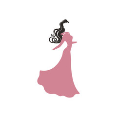 woman in pink  rose dress with fashion logo, Beauty parlour, fashion house, modeling, jewellery, design, style, jeans, jacket, shoes, 