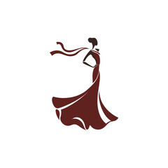 woman in red rose dress with fashion logo, Beauty parlour, fashion house, modeling, jewellery, design, style, jeans, jacket, shoes, 