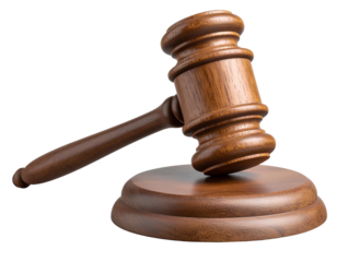 Wooden Gavel and Sound Block, Angled Perspective, Transparent Background PNG