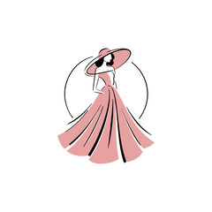 woman in pink dress with fashion logo, Beauty parlour, fashion house, modeling, jewellery, design, style, jeans, jacket, shoes, 