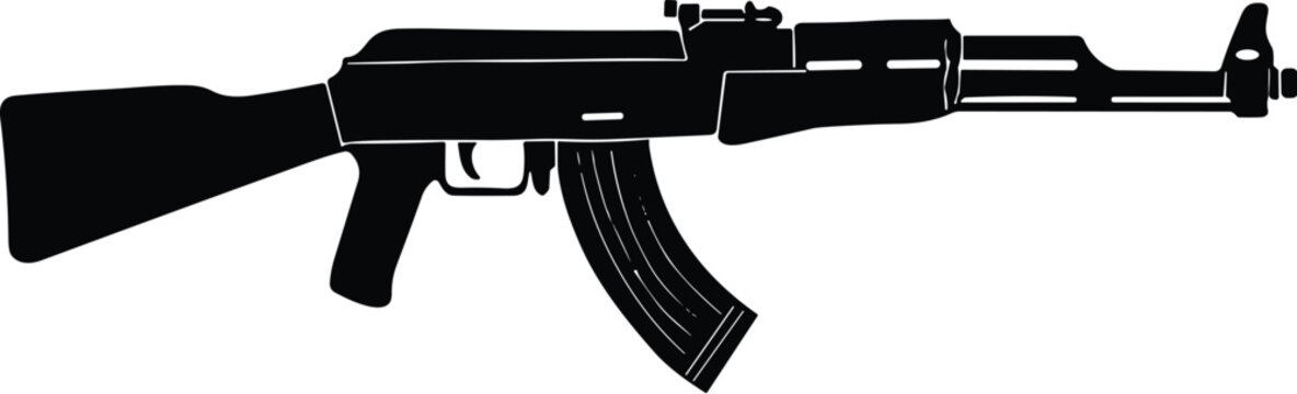 Ak 47 assault rifle vector black silhouette print design