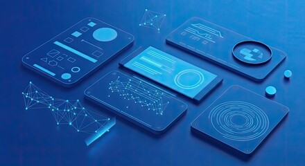 Collection of digital screens with data visualizations