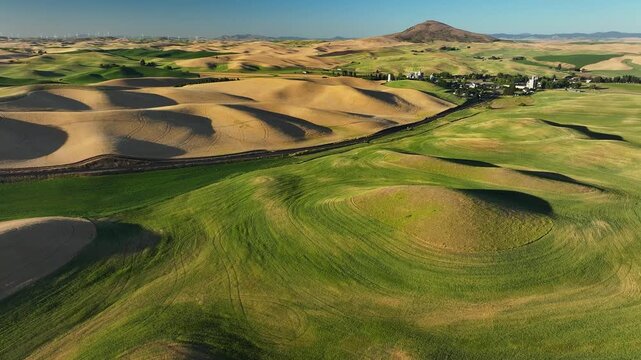 Aerial view of the farmland in the Palouse region of Washington State.