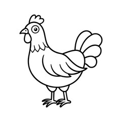 Vector art of a cartoon chicken with a small comb is isolated on white background, standing in profile