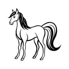 Vector art of a majestic horse stands gracefully, isolated on white background, showcasing its elegant form and flowing mane