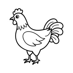 Vector art of a cute chicken stands cheerfully, isolated on white background, its simple outline capturing its playful nature