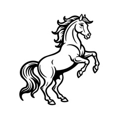 Vector art of a rearing horse stands dynamically, isolated on white background, its simple outline capturing its energetic spirit
