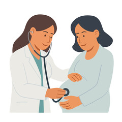 Female Doctor Examining Pregnant Woman. Flat Vector Illustration