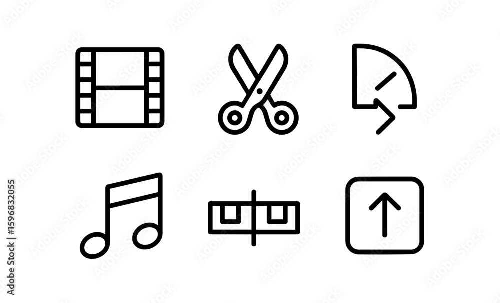 Poster minimalist linear icons for multimedia editing and sharing tools