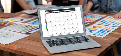 Calendar on computer software application for brisk schedule planning for personal organizer and...