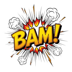 Comic explosion with the word BAM in bold yellow letters  