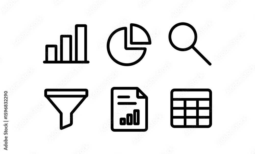 Poster linear icons of data analytics tools for modern business solutions