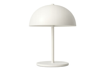 Sleek white table lamp emitting soft glow, illuminating clean workspace with modern minimalist design against pristine backdrop