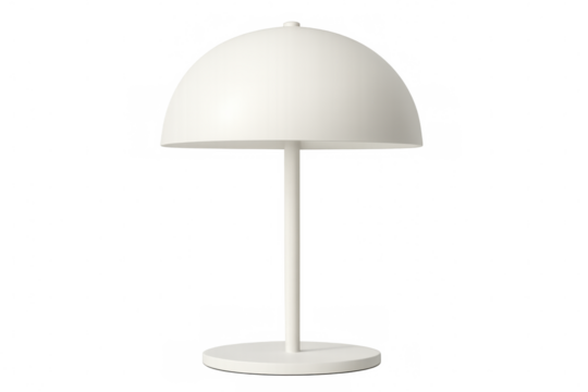 Sleek white table lamp emitting soft glow, illuminating clean workspace with modern minimalist design against pristine backdrop