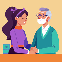Fototapeta premium Young woman and grandfather holding hands with affection
