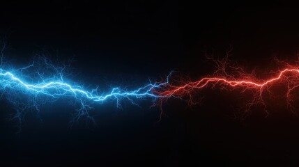 A striking image of blue and red lightning bolts against a dark background.