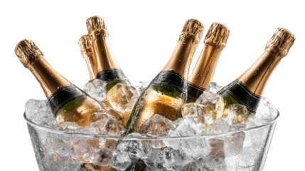 Elegant Champagne Bottles Chilling in Ice Bucket for a Sophisticated Gathering or Special Event