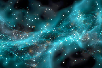 Abstract Glowing Network with Interconnected Points and Lines