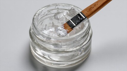 ointment inside glass jar with spatula .