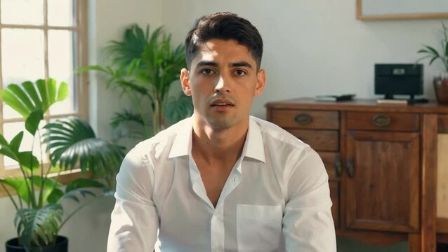 Thoughtful Man in a Home Office Setting Introspective Look.