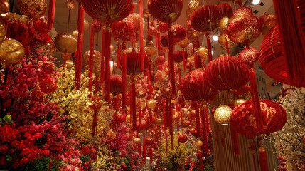 Fototapeta premium Festive red and gold decorations