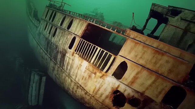 Underwater Wreckage Exploration: Sunken Ship Graveyard in the Depths
