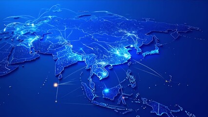 Digital representation of Asia, highlighting global connections and infrastructure - Powered by Adobe