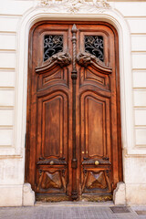 Full Ornate Wood Door With Lions and Wrought Iron Panels