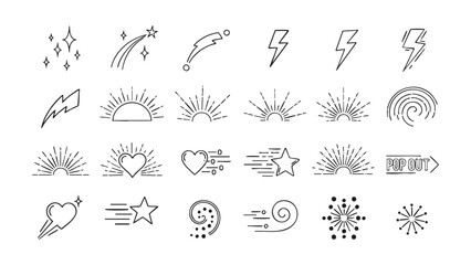 Obraz premium Minimalist Line Art Lightning, Stars, Hearts, and Rays