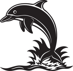 Naklejka premium Leaping Dolphin Black and White Illustration