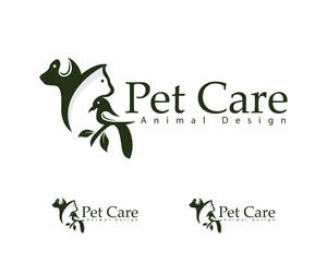 pet care logo creative design concept animal bird cat and dog