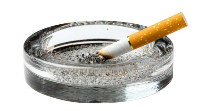 Extinguished Cigarette in Glass Ashtray Ash Tray Smoking Cessation Unhealthy Habit