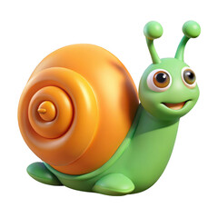 3d adorable cartoon snail with orange shell isolated on transparent background