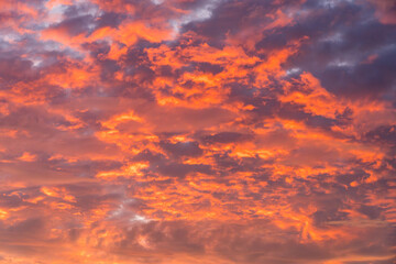 Dramatic and magnificent sunset seen above community near Georgetown in Texas Hill country