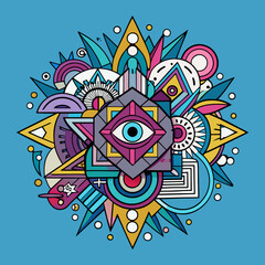 Geometric eye mandala abstract design with colorful shapes silhouette isolated on white background