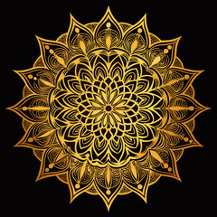 Intricate golden mandala pattern with detailed petals isolated on white background silhouette