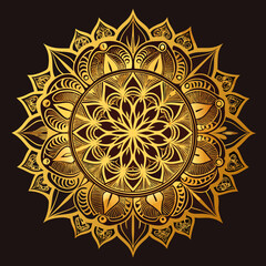 Intricate golden mandala design with detailed patterns isolated on white background silhouette