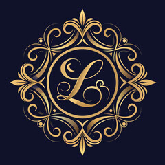 Elegant golden letter l monogram with ornate flourishes isolated on white background silhouette