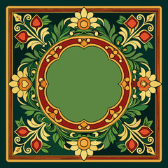Ornate floral border design with central green space isolated on white background silhouette