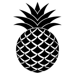 Bold black silhouette of a pineapple with crown isolated on white background