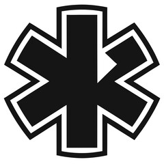 Black star of life medical symbol silhouette isolated on white background