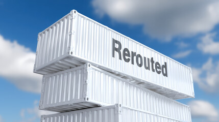 Obraz premium Shipping containers are stacked with the top one labeled 
