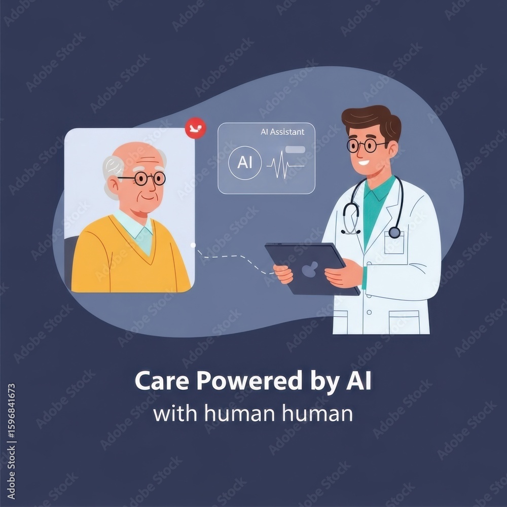 Aufkleber Doctor using A I tablet for patient care with virtual assistant interface Generative AI business Cybersecurity