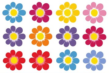 Vibrant stickers display an array of floral designs with bold colors including blue pink orange and purple ideal for adding a touch of nature to any craft or decoration project