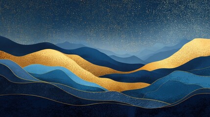 landscape wallpaper design with Golden mountain line arts, luxury background design for cover, invitation background, packaging design, fabric, and print. Vector illustration., no logos, no brands
