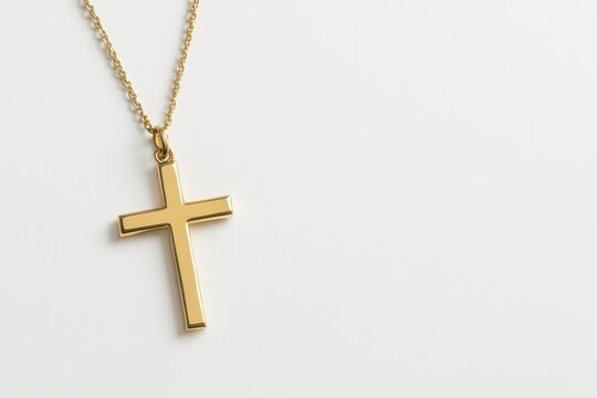 Gold cross necklace on a white background. Great for religious, fashion, and jewelry-related content.
